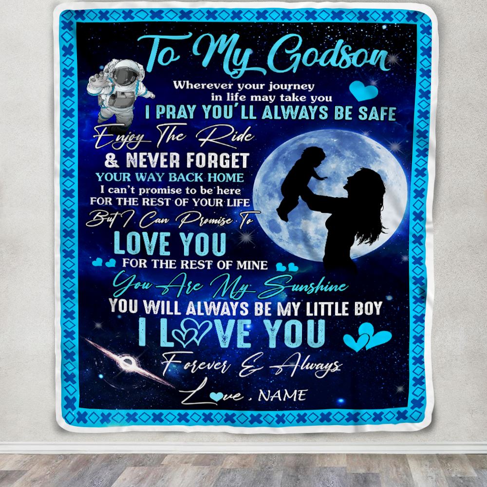 Personalized To My Godson Blanket From Godmother Aunt Wherever Your Journey My Little Boy Godchild Birthday Graduation Christmas Customized Fleece Blanket | teecentury