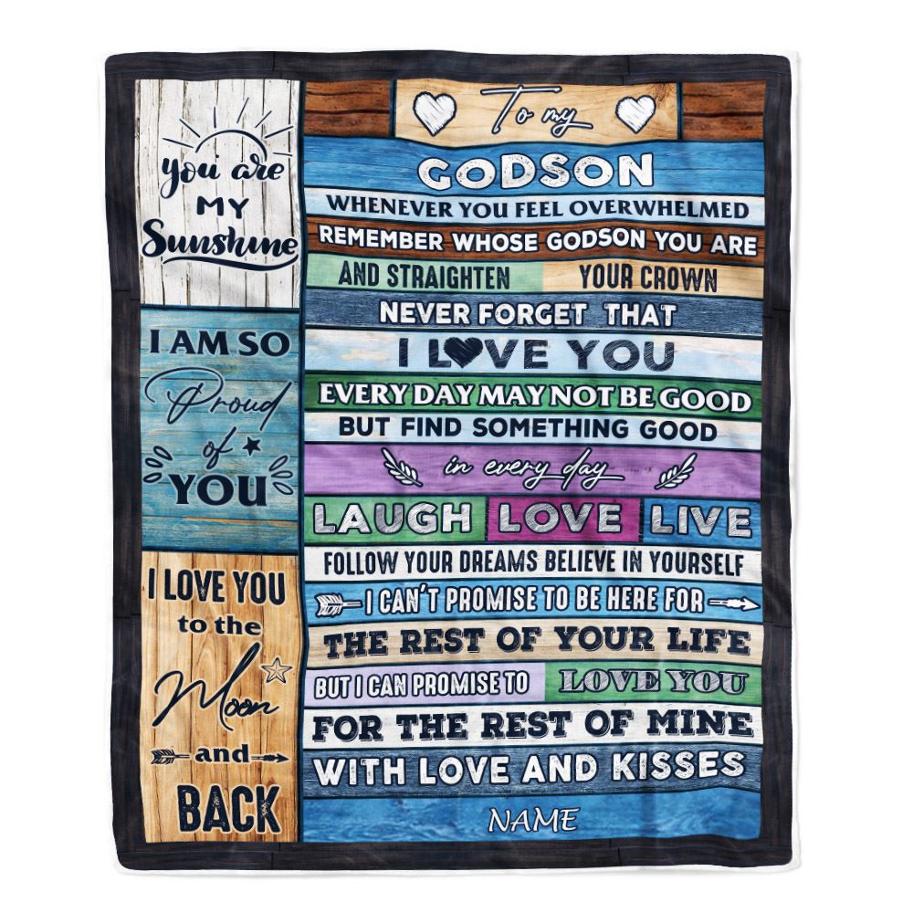 Personalized To My Godson Blanket From Godmother Aunt Wood Whenever You Feel Overwhelmed Godchild Birthday Graduation Christmas Customized Fleece Blanket | teecentury