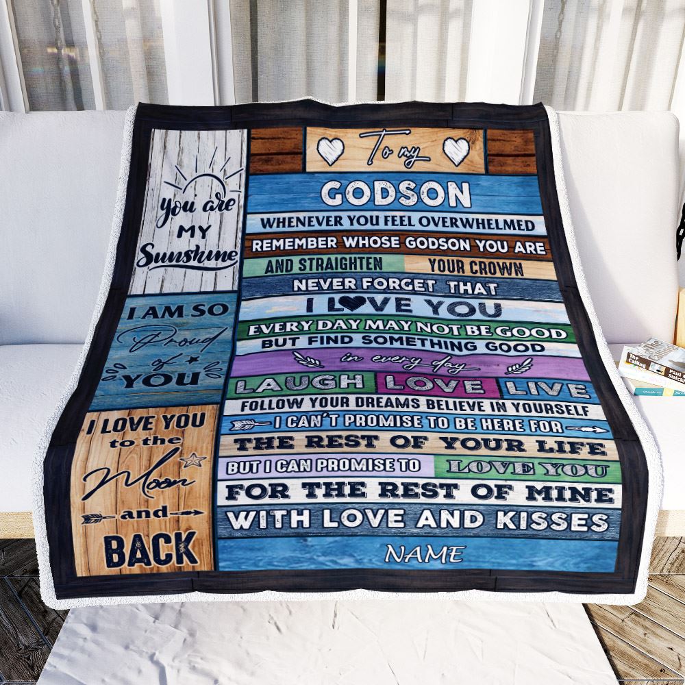 Personalized To My Godson Blanket From Godmother Aunt Wood Whenever You Feel Overwhelmed Godchild Birthday Graduation Christmas Customized Fleece Blanket | teecentury