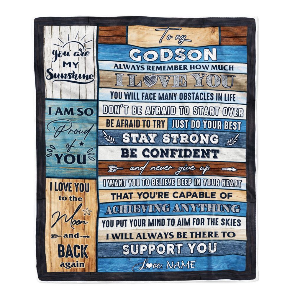 Personalized To My Godson Blanket From Godmother Godfather Wood How Much I Love You Goddaughter Godson Graduation Travel Christmas Customized Fleece Blanket | teecentury