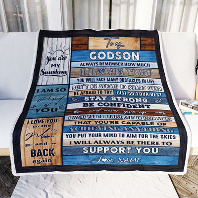 Personalized To My Godson Blanket From Godmother Godfather Wood How Much I Love You Goddaughter Godson Graduation Travel Christmas Customized Fleece Blanket | teecentury