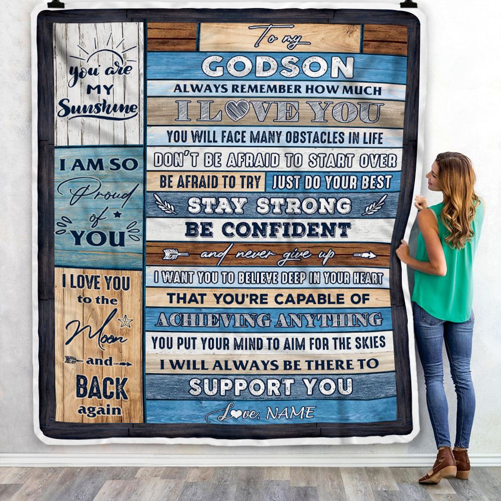 Personalized To My Godson Blanket From Godmother Godfather Wood How Much I Love You Goddaughter Godson Graduation Travel Christmas Customized Fleece Blanket | teecentury