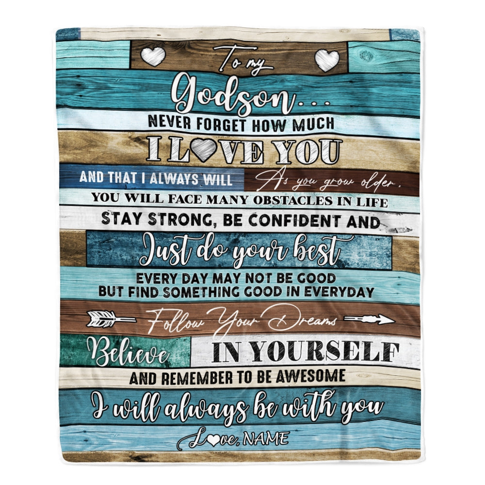 Personalized To My Godson Blanket From Godmother Godfather Wood Never Forget I Love You Godson Birthday Graduation Christmas Customized Fleece Throw Blanket | teecentury