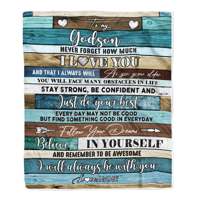 Personalized To My Godson Blanket From Godmother Godfather Wood Never Forget I Love You Godson Birthday Graduation Christmas Customized Fleece Throw Blanket | teecentury