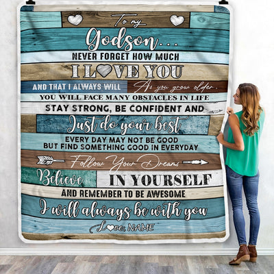 Personalized To My Godson Blanket From Godmother Godfather Wood Never Forget I Love You Godson Birthday Graduation Christmas Customized Fleece Throw Blanket | teecentury