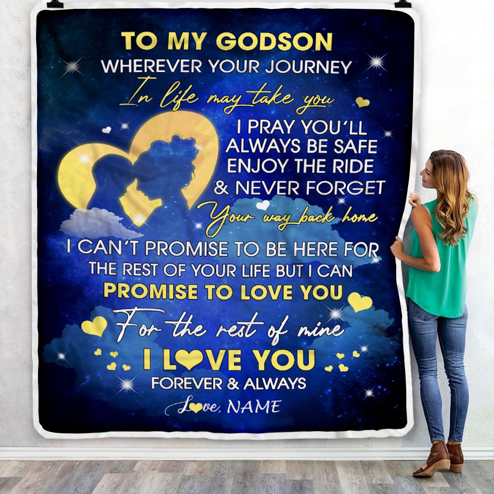 Personalized To My Godson Blanket From Godmother Wherever Your Journey Godson Birthday Graduation Christmas Customized Bed Fleece Throw Blanket | teecentury