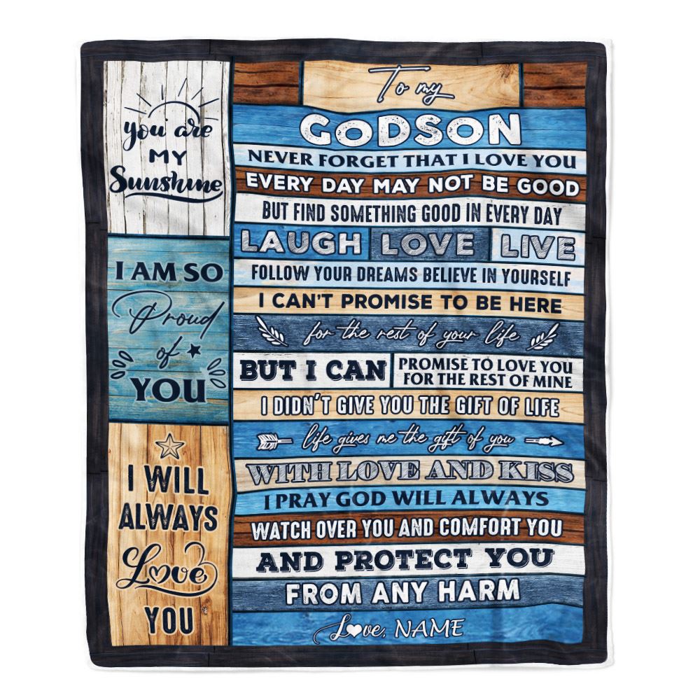 Personalized To My Godson Blanket From Godmother Wood You Are My Sunshine I Love You Godson Birthday Graduation Christmas Customized Bed Fleece Throw Blanket | teecentury