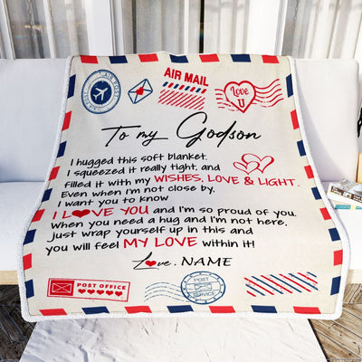 Personalized To My Godson Blanket from Godmother Air Mail Letter I Love You Godson Birthday Christmas Thanksgiving Customized Fleece Throw Blanket | teecentury