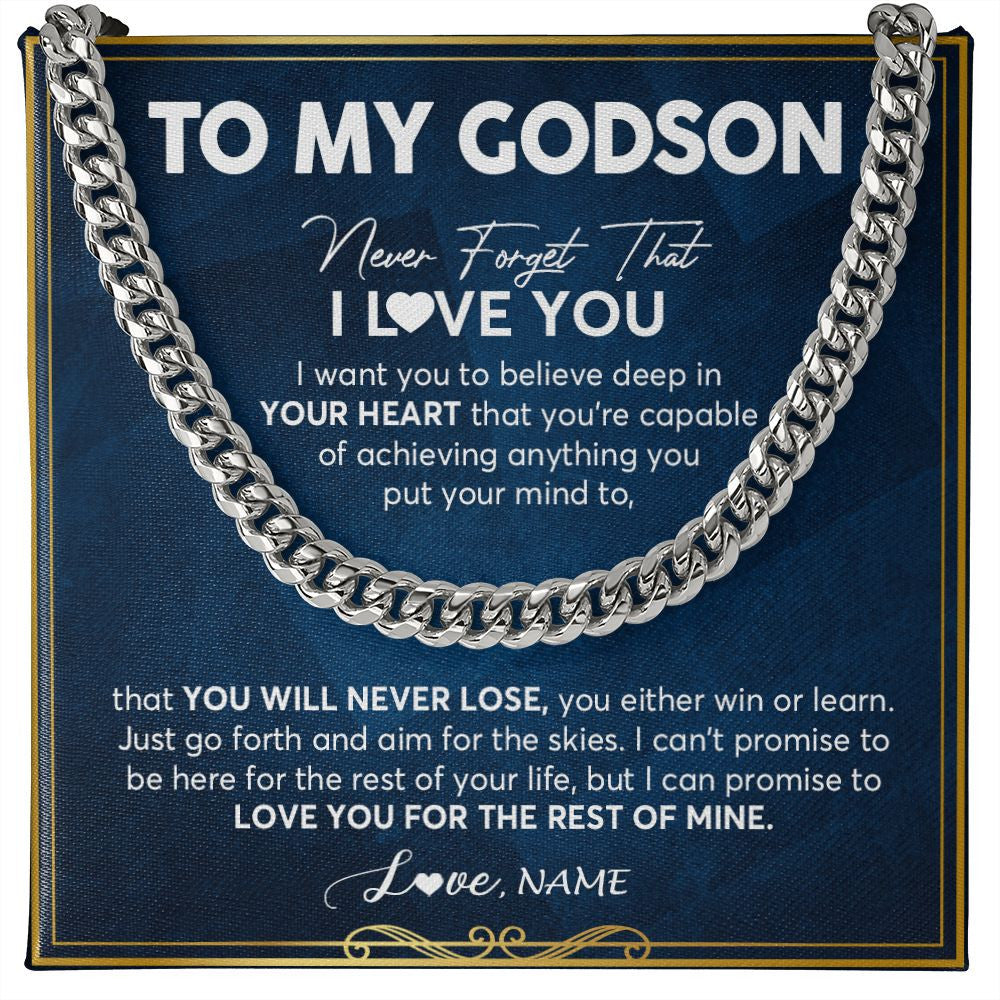 Cuban Link Chain Necklace | Personalized To My Godson Cuban Necklace From Godmother Uncle Aunt Never Forget That I Love You Godson Birthday Christmas Customized Gift Box Message Card | teecentury