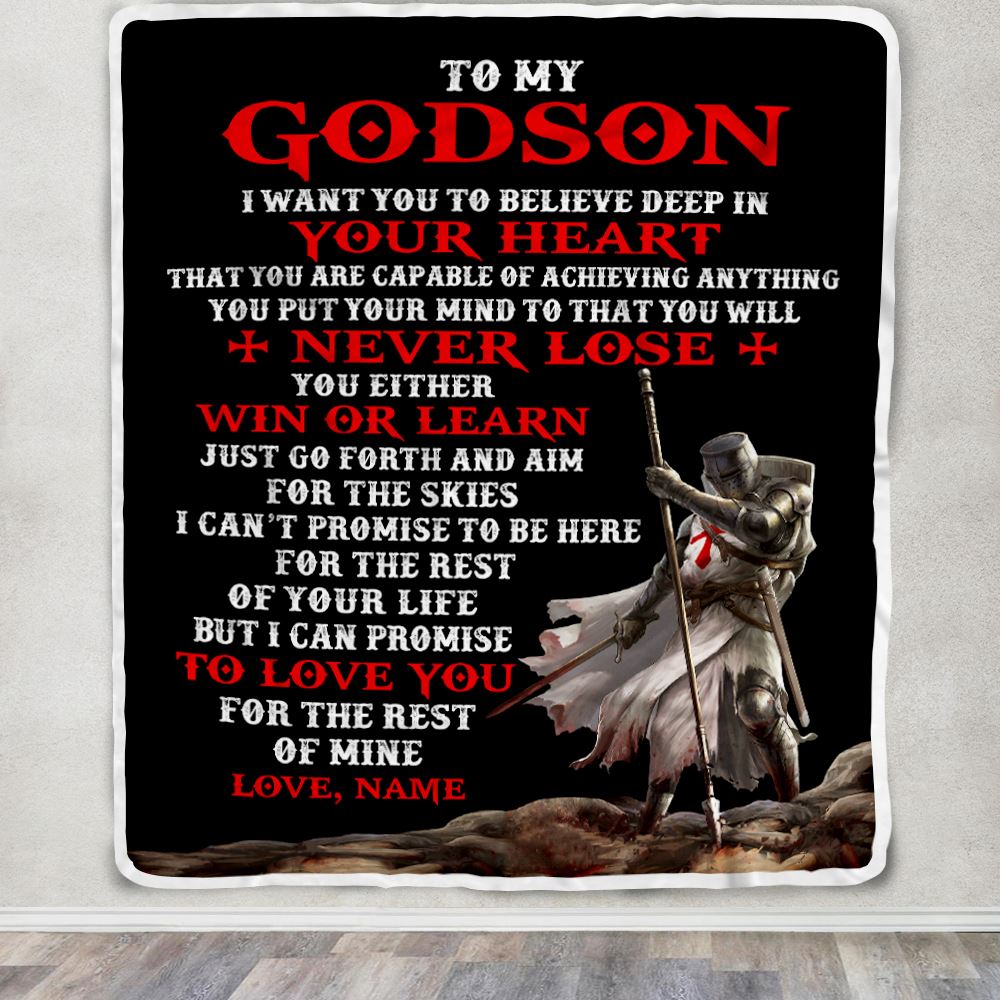 Personalized To My Godson Knight Templar Blanket From Godfather You Will Never Lose Godchild Birthday Christmas Customized Bed Fleece Blanket | teecentury