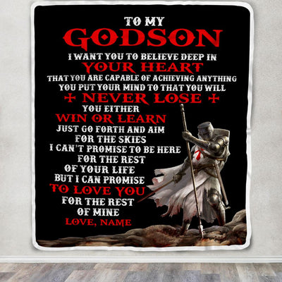 Personalized To My Godson Knight Templar Blanket From Godfather You Will Never Lose Godchild Birthday Christmas Customized Bed Fleece Blanket | teecentury