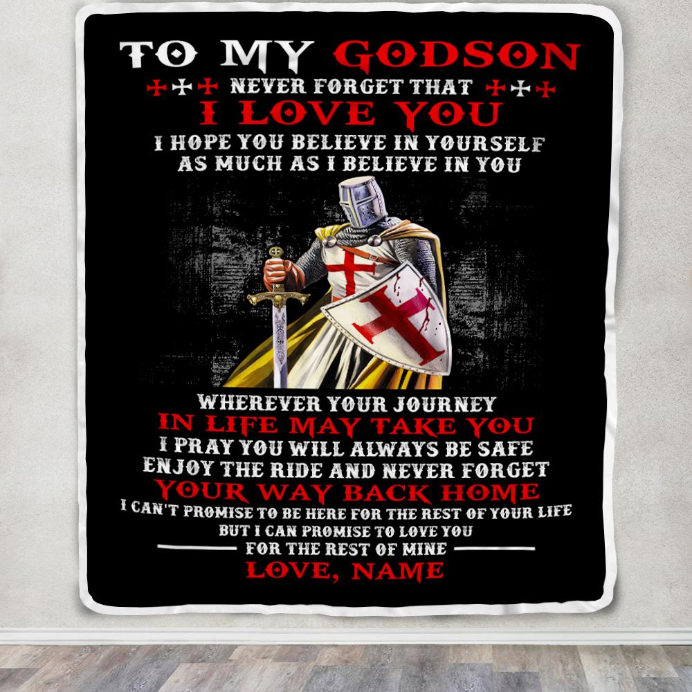 Personalized To My Godson Knight Templar Blanket From Uncle Never Forget That I Love You Godchild Birthday Christmas Customized Bed Fleece Blanket | teecentury