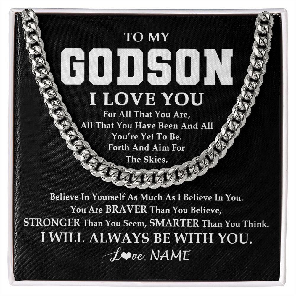 Cuban Link Chain Necklace | Personalized To My Godson Necklace Cuban From Godmother Uncle Aunt Believe In Yourself Godson Birthday Christmas Customized Gift Box Message Card | teecentury