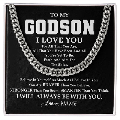 Cuban Link Chain Necklace | Personalized To My Godson Necklace Cuban From Godmother Uncle Aunt Believe In Yourself Godson Birthday Christmas Customized Gift Box Message Card | teecentury