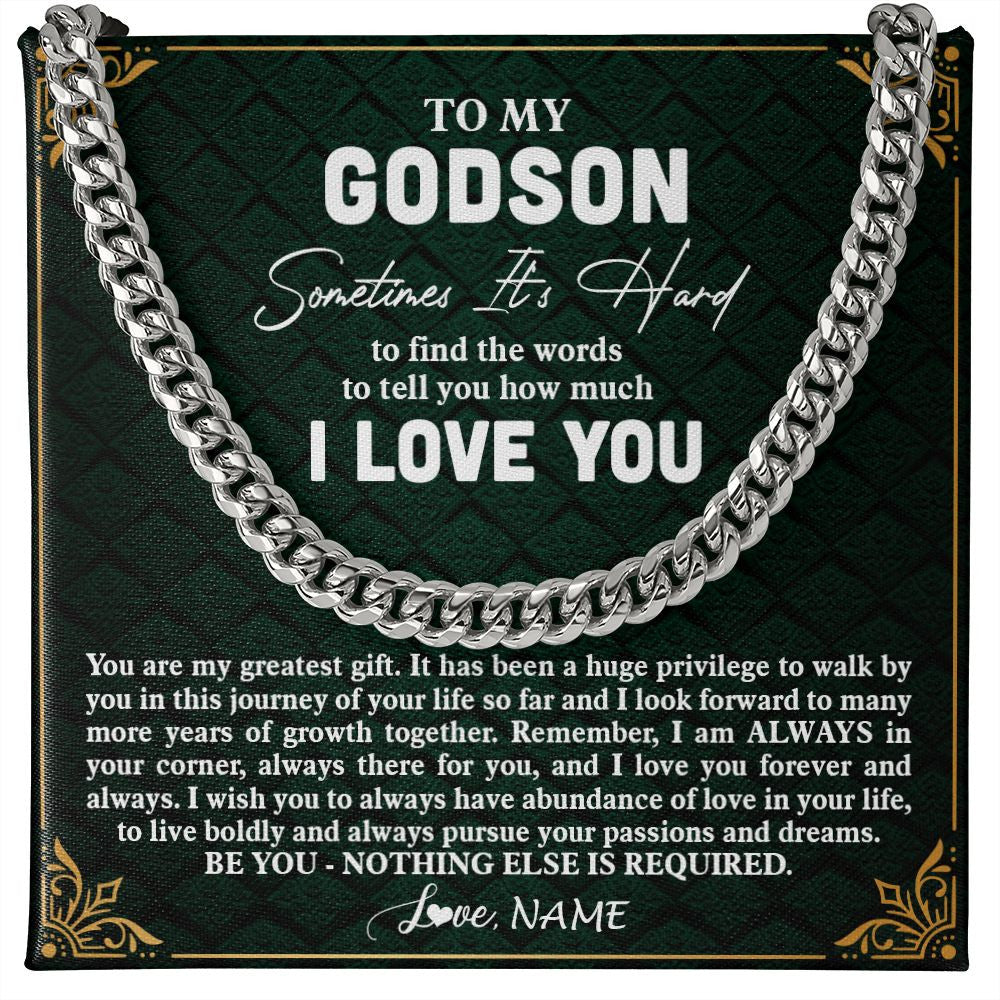 Cuban Link Chain Necklace | Personalized To My Godson Necklace Cuban From Godmother Uncle Aunt You Are My Greatest Gift Godson Birthday Christmas Customized Gift Box Message Card | teecentury