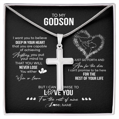 Stainless Cross Necklace | Personalized To My Godson Necklace From Godmother Aunt Promise To Love You Godson Birthday Graduation Christmas Pendant Customized Gift Box Message Card | teecentury