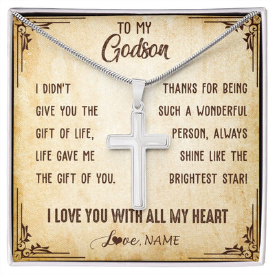 Stainless Cross Necklace | Personalized To My Godson Necklace From Godmother Godfather I Love You With All My Heart Godson Birthday Graduation Christmas Customized Gift Box Message Card | teecentury
