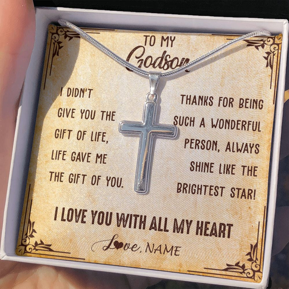 Stainless Cross Necklace | Personalized To My Godson Necklace From Godmother Godfather I Love You With All My Heart Godson Birthday Graduation Christmas Customized Gift Box Message Card | teecentury