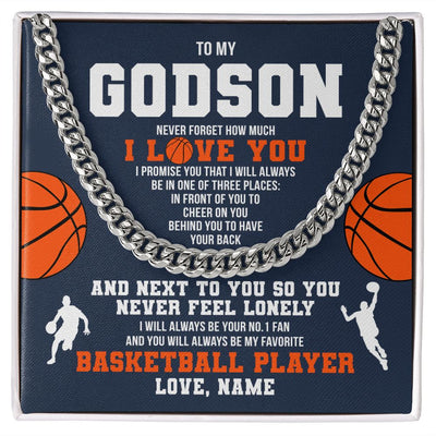 Cuban Link Chain Necklace | Personalized To My Godson Necklace From Godmother Uncle Aunt Never Forget I Love You Basketball Godchild Birthday Christmas Customized Gift Box Message Card | teecentury
