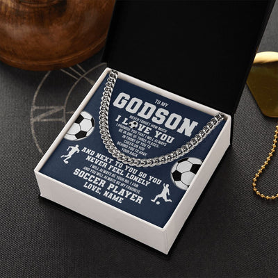 Cuban Link Chain Necklace | Personalized To My Godson Necklace From Godmother Uncle Aunt Never Forget I Love You Soccer Godchild Birthday Christmas Customized Gift Box Message Card | teecentury