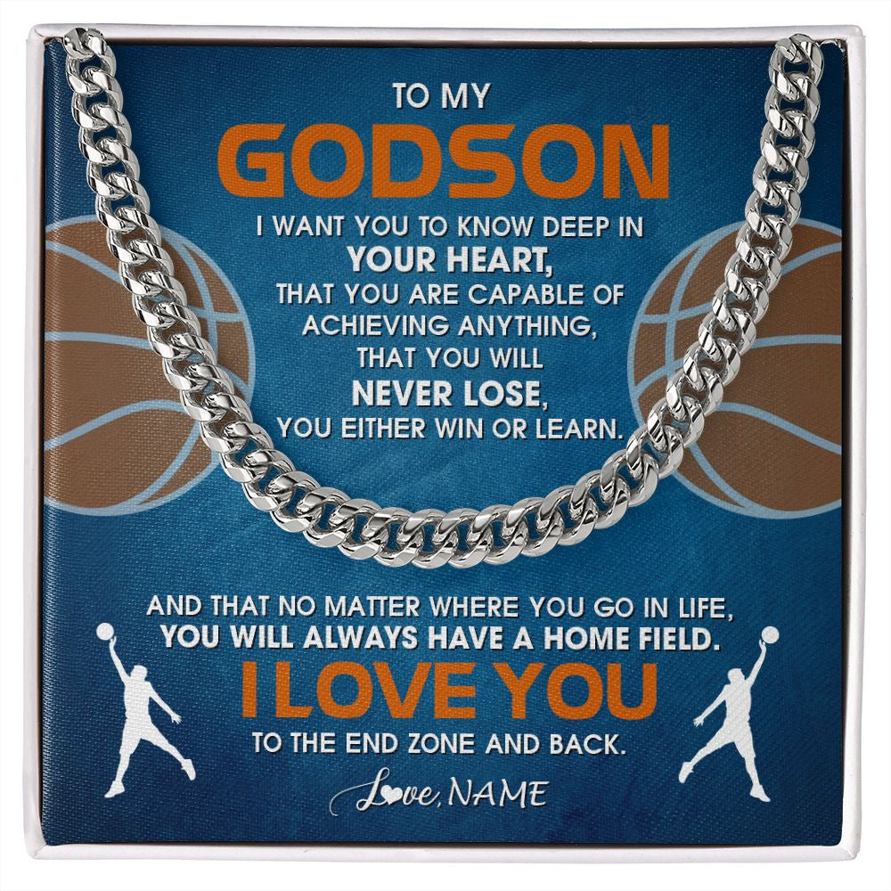 Cuban Link Chain Necklace | Personalized To My Godson Necklace From Godmother Uncle Aunt Never Lose Basketball Godchild Birthday Graduation Christmas Customized Gift Box Message Card | teecentury