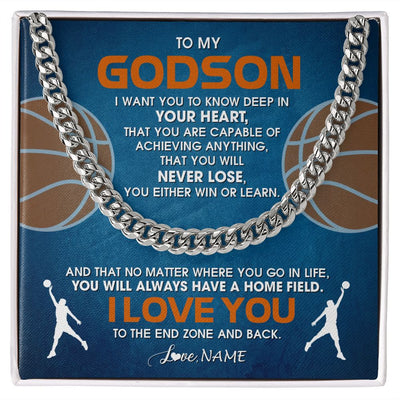 Cuban Link Chain Necklace | Personalized To My Godson Necklace From Godmother Uncle Aunt Never Lose Basketball Godchild Birthday Graduation Christmas Customized Gift Box Message Card | teecentury