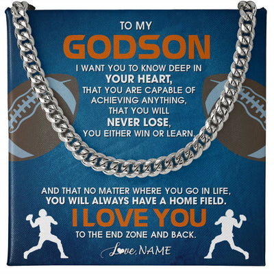 Cuban Link Chain Necklace | Personalized To My Godson Necklace From Godmother Uncle Aunt Never Lose Football Godchild Birthday Graduation Christmas Customized Gift Box Message Card | teecentury