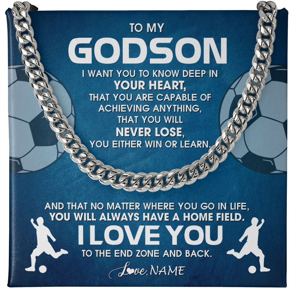 Cuban Link Chain Necklace | Personalized To My Godson Necklace From Godmother Uncle Aunt Never Lose Soccer Godchild Birthday Graduation Christmas Customized Gift Box Message Card | teecentury