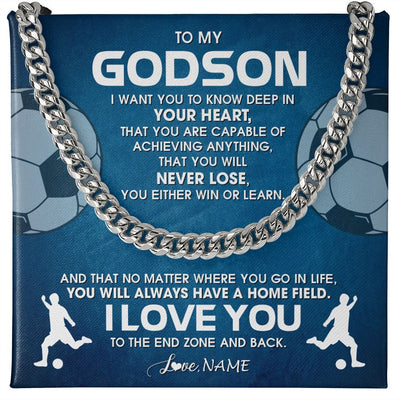 Cuban Link Chain Necklace | Personalized To My Godson Necklace From Godmother Uncle Aunt Never Lose Soccer Godchild Birthday Graduation Christmas Customized Gift Box Message Card | teecentury