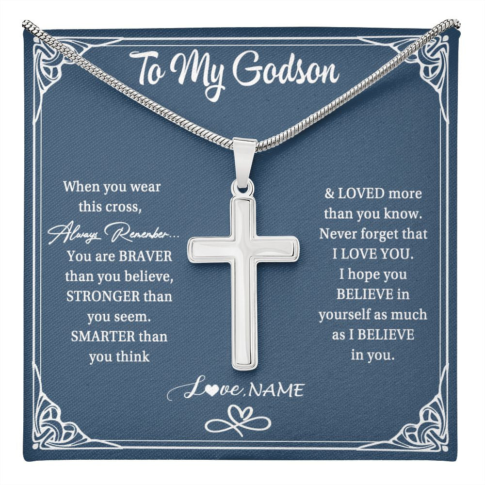 Stainless Cross Necklace | Personalized To My Godson Necklace From Godmother Uncle Aunt When Your Wear This Always Remember Godson Birthday Christmas Customized Gift Box Message Card | teecentury
