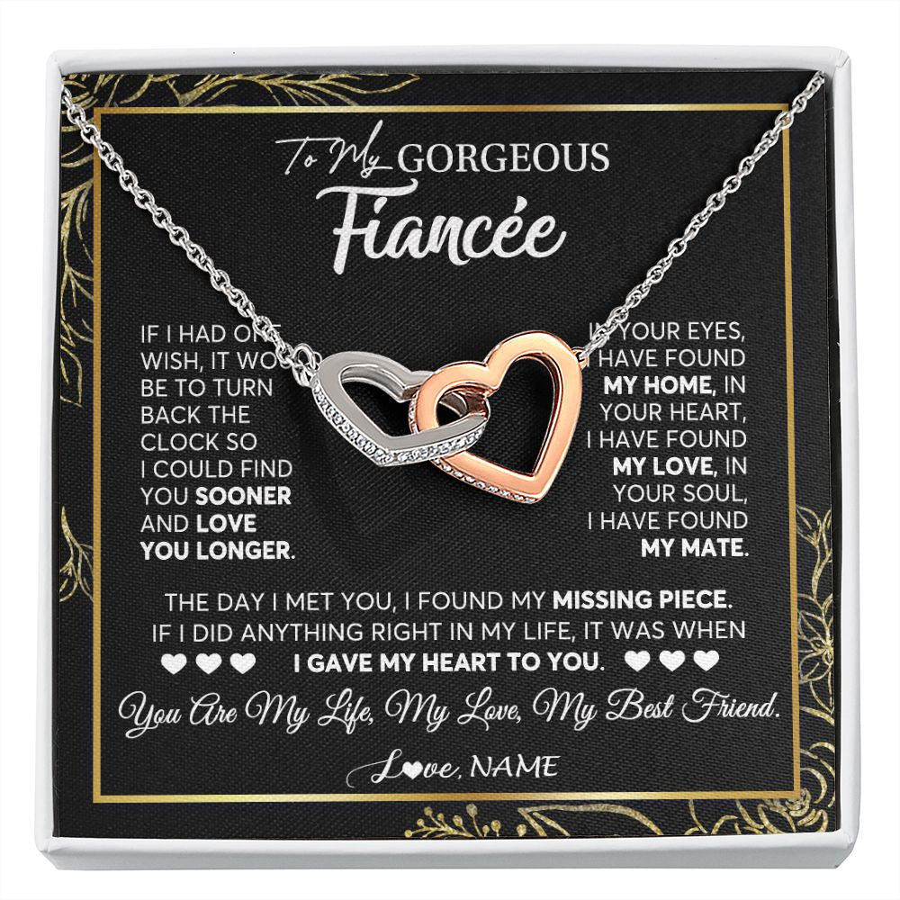 Interlocking Hearts Necklace | Personalized To My Gorgeous Fiancee Necklace From Fiance My Life My Love Future Wife Birthday Valentines Day Christmas Customized Gift Box Message Card | teecentury