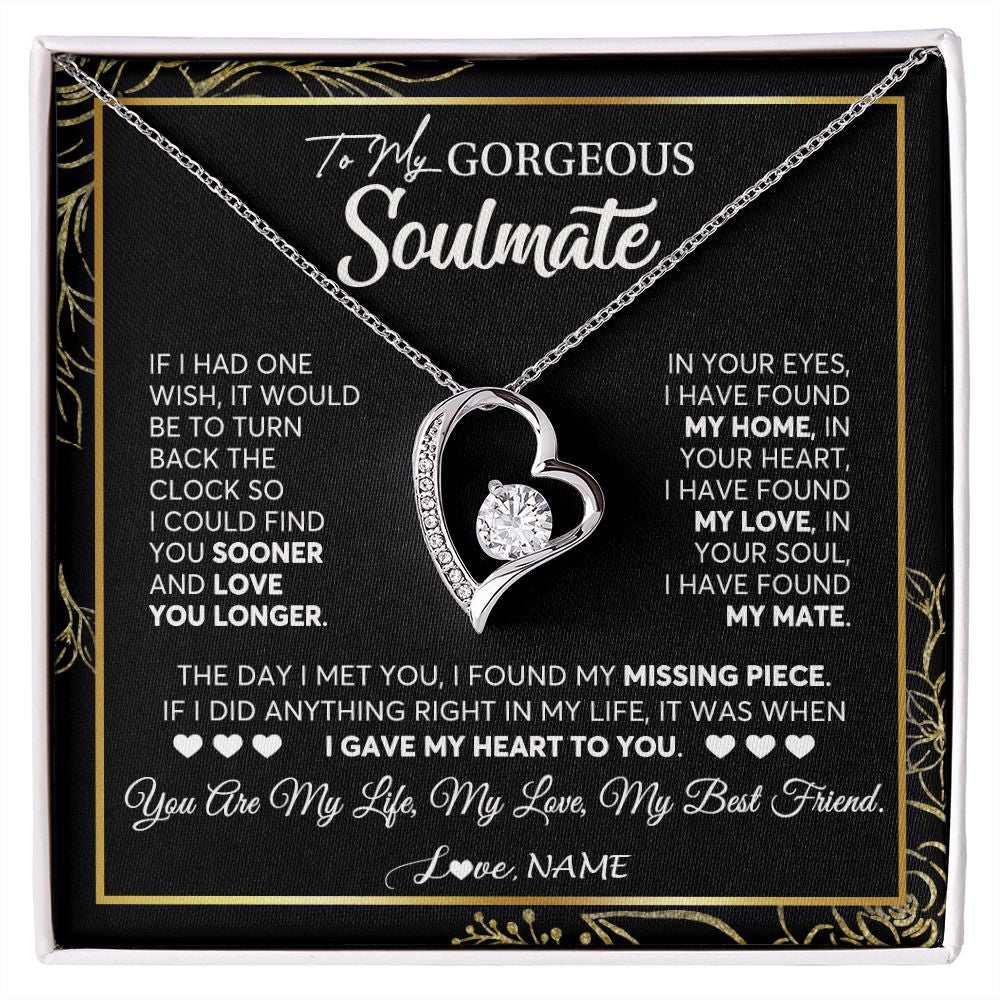 Forever Love Necklace | Personalized To My Gorgeous Soulmate Necklace From Husband My Life My Love Wife Birthday Wedding Valentines Day Christmas Customized Gift Box Message Card | teecentury