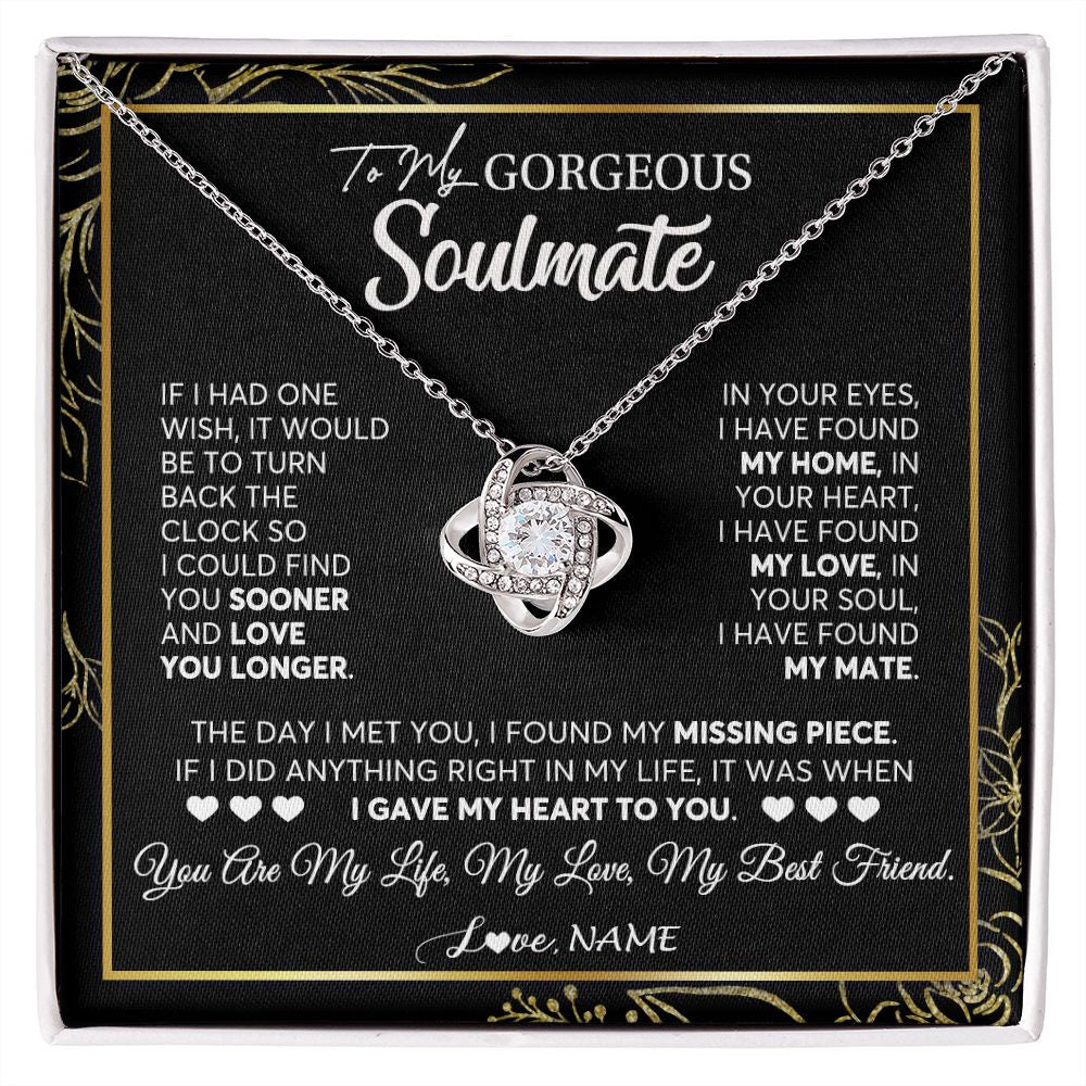 Love Knot Necklace | Personalized To My Gorgeous Soulmate Necklace From Husband My Life My Love Wife Birthday Wedding Valentines Day Christmas Customized Gift Box Message Card | teecentury