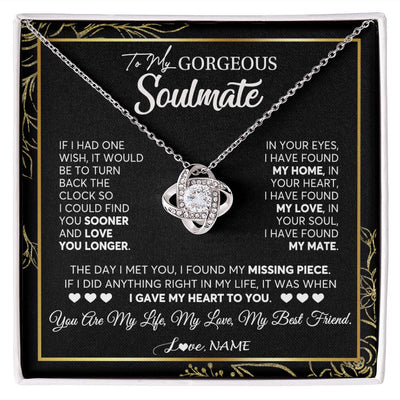 Love Knot Necklace | Personalized To My Gorgeous Soulmate Necklace From Husband My Life My Love Wife Birthday Wedding Valentines Day Christmas Customized Gift Box Message Card | teecentury