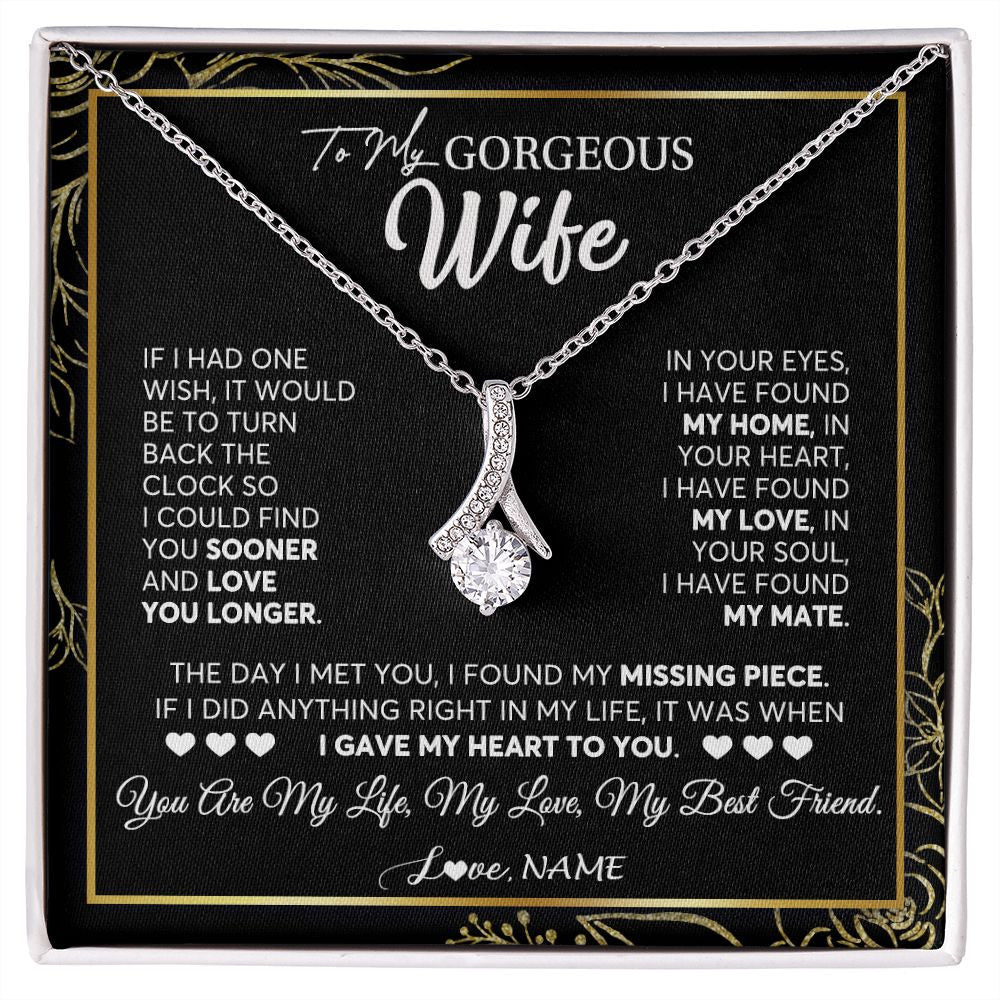 Alluring Beauty Necklace | Personalized To My Gorgeous Wife Necklace From Husband My Life My Love Wife Birthday Wedding Valentines Day Christmas Customized Gift Box Message Card | teecentury