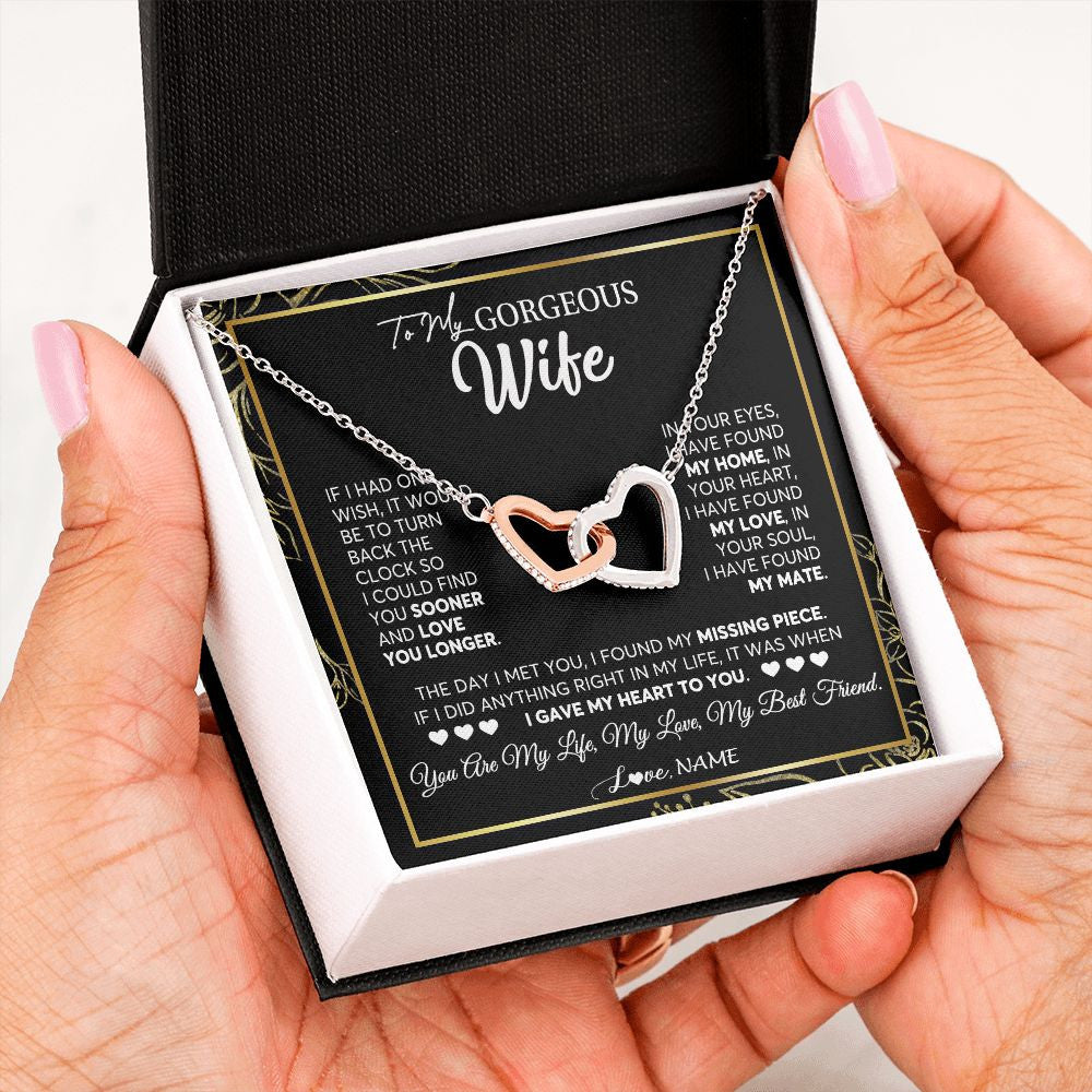 Interlocking Hearts Necklace | Personalized To My Gorgeous Wife Necklace From Husband My Life My Love Wife Birthday Wedding Valentines Day Christmas Customized Gift Box Message Card | teecentury