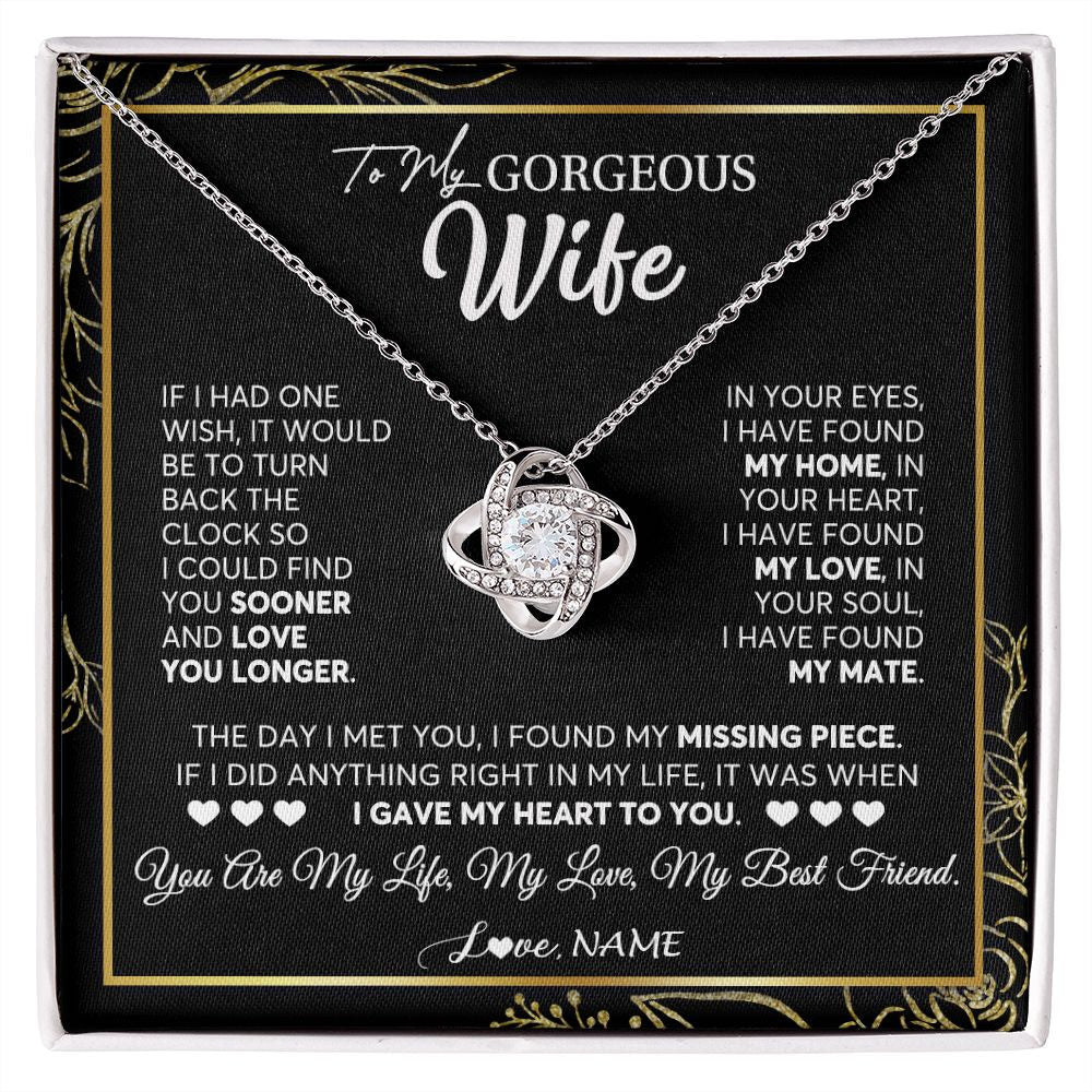 Love Knot Necklace | Personalized To My Gorgeous Wife Necklace From Husband My Life My Love Wife Birthday Wedding Valentines Day Christmas Customized Gift Box Message Card | teecentury