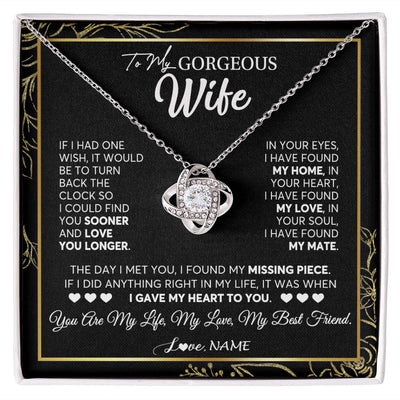 Love Knot Necklace | Personalized To My Gorgeous Wife Necklace From Husband My Life My Love Wife Birthday Wedding Valentines Day Christmas Customized Gift Box Message Card | teecentury