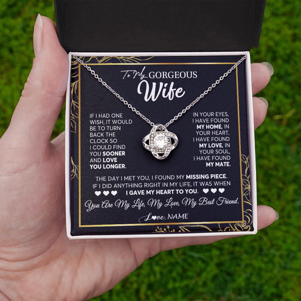 Love Knot Necklace | Personalized To My Gorgeous Wife Necklace From Husband My Life My Love Wife Birthday Wedding Valentines Day Christmas Customized Gift Box Message Card | teecentury