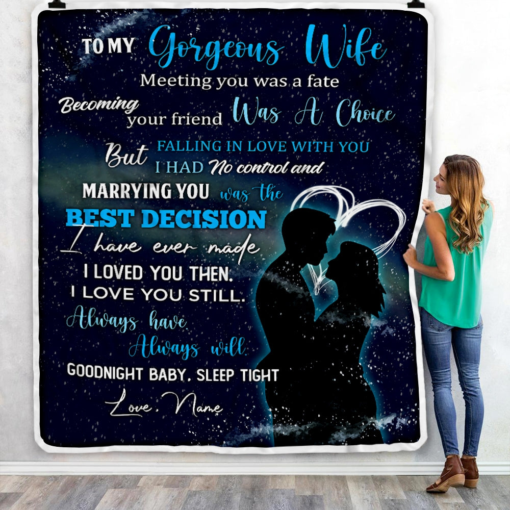 Personalized To My Gorgeous Wife from Husband Meeting You Was A Fater Wife Birthday Wedding Christmas Customized Fleece Blanket Blanket | Teecentury.com