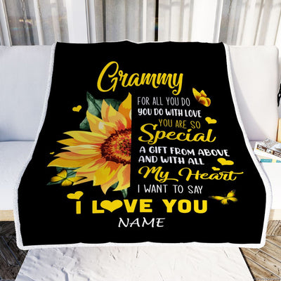 Personalized To My Grammy Blanket From Grandkids Granddaughter I Want To Say I Love You Sunfower Grammy Birthday Mothers Day Christmas Fleece Throw Blanket | teecentury