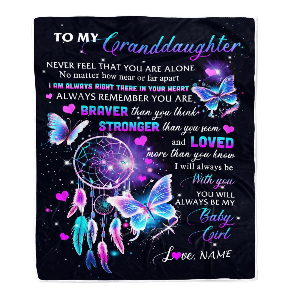 Personalized To My Granddaughter Blanket From Grandma Butterfly Braver Stronger Loved Granddaughter Birthday Graduation Christmas Customized Fleece Blanket | teecentury
