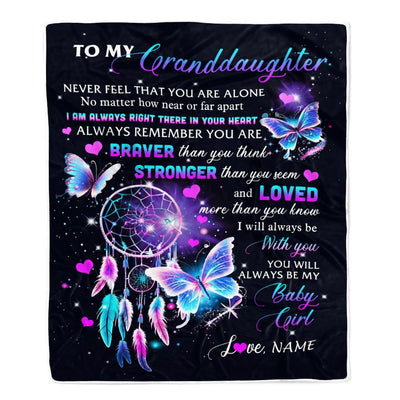 Personalized To My Granddaughter Blanket From Grandma Butterfly Braver Stronger Loved Granddaughter Birthday Graduation Christmas Customized Fleece Blanket | teecentury