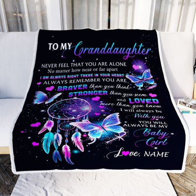 Personalized To My Granddaughter Blanket From Grandma Butterfly Braver Stronger Loved Granddaughter Birthday Graduation Christmas Customized Fleece Blanket | teecentury
