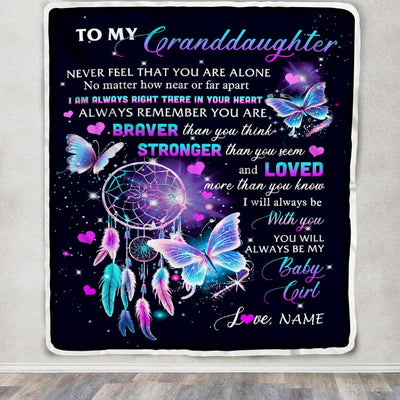 Personalized To My Granddaughter Blanket From Grandma Butterfly Braver Stronger Loved Granddaughter Birthday Graduation Christmas Customized Fleece Blanket | teecentury