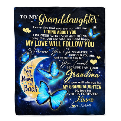 Personalized To My Granddaughter Blanket From Grandma Butterfly My Love Will Follow You Granddaughter Birthday Graduation Christmas Customized Fleece Blanket | teecentury