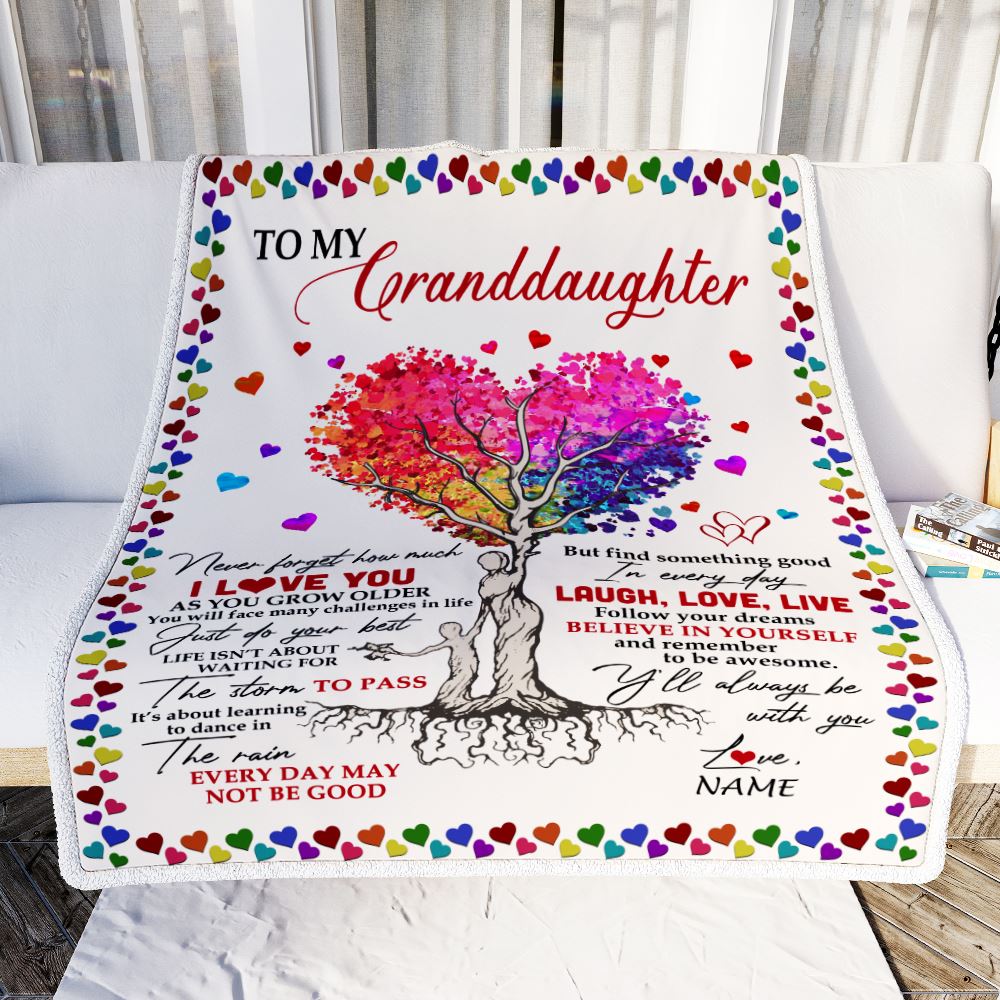 Personalized To My Granddaughter Blanket From Grandma Colorful Tree Never Forget I Love You Granddaughter Birthday Christmas Customized Fleece Throw Blanket | teecentury