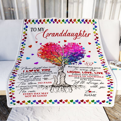 Personalized To My Granddaughter Blanket From Grandma Colorful Tree Never Forget I Love You Granddaughter Birthday Christmas Customized Fleece Throw Blanket | teecentury