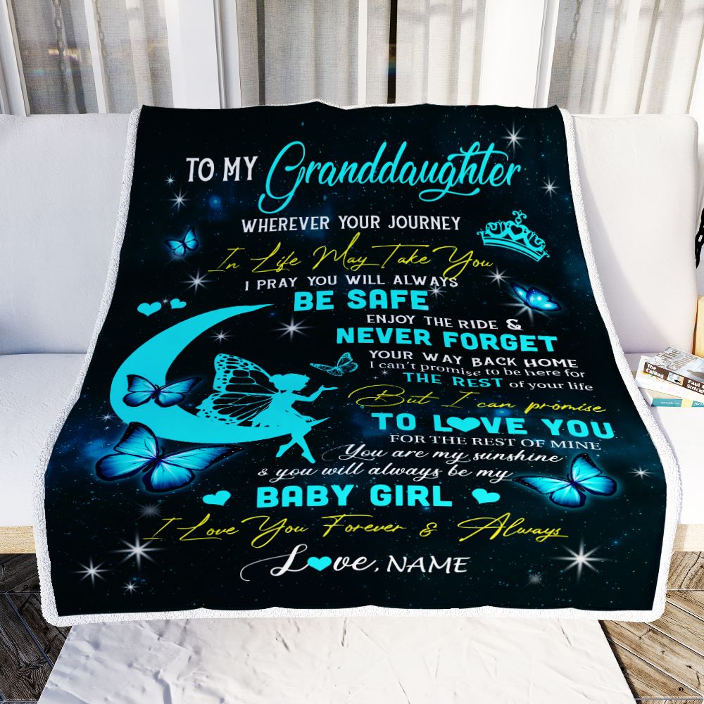 Personalized To My Granddaughter Blanket From Grandma Gigi Fairy Silhouette Fantasy Moon Granddaughter Birthday Christmas Customized Bed Fleece Throw Blanket | teecentury