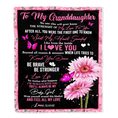 Personalized To My Granddaughter Blanket From Grandma Gigi I Love You Pink Daisy Butterfly Granddaughter Birthday Christmas Customized Bed Fleece Blanket | teecentury
